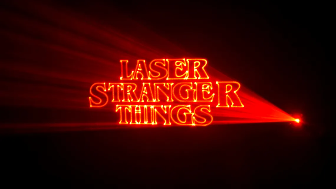 Laser Stranger Things logo in red neon laser letters