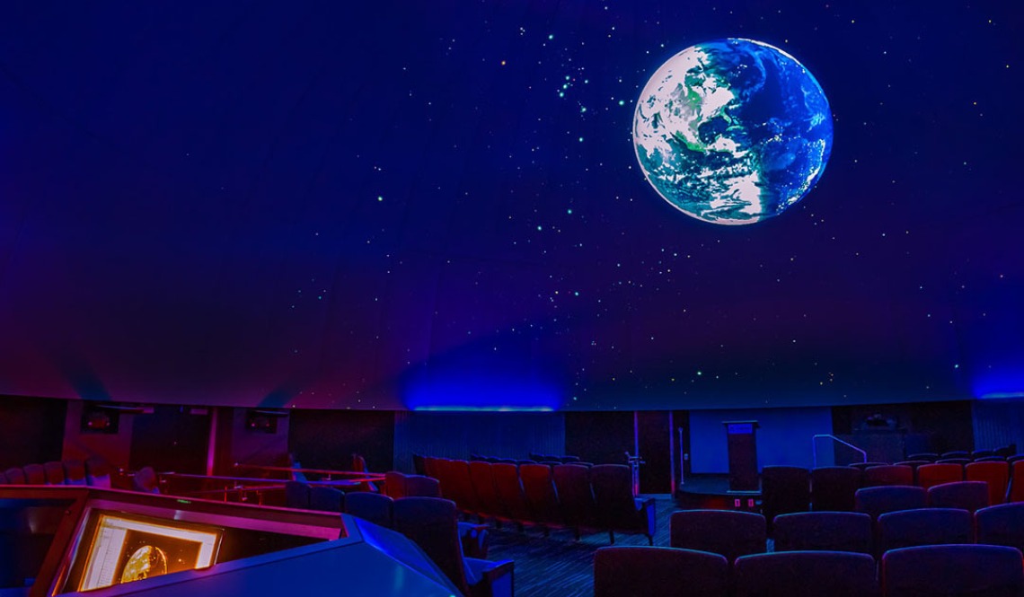 Planet earth shown on the planetarium dome