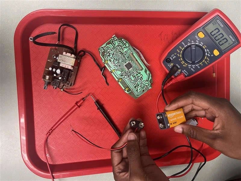 A tray of electronics